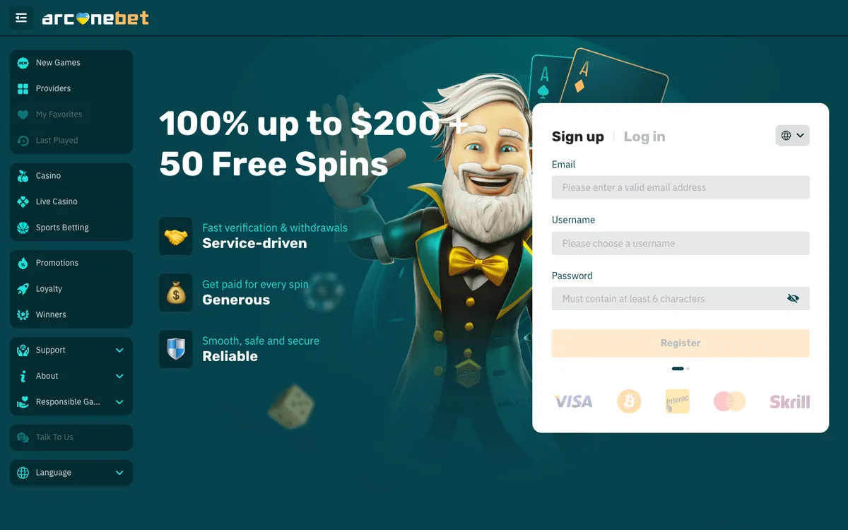arcanebet Casino — «Главная», снято из страны Колумбия