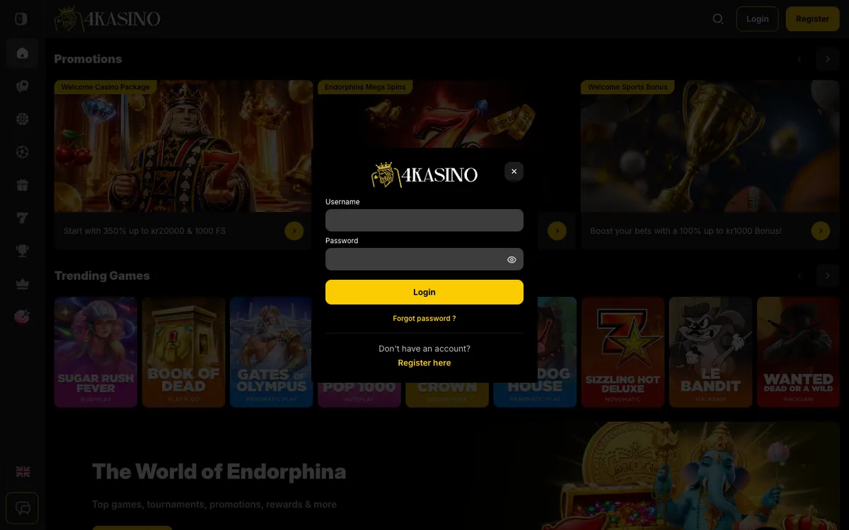4Kasino Casino — «Регистрация», снято из страны Норвегия