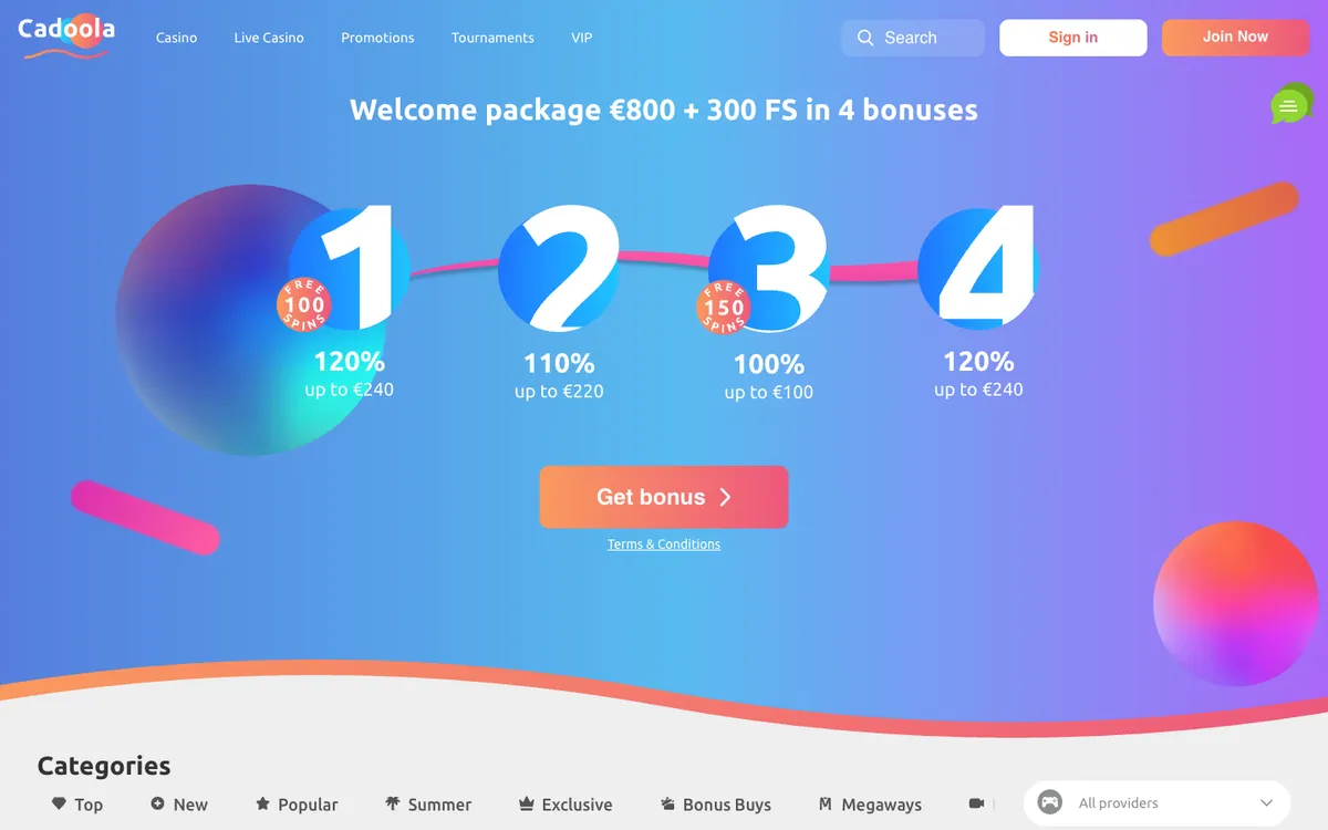 Cadoola Casino — Home page, captured from New Zealand