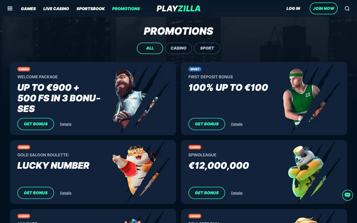 PlayZilla Casino — «Акции», снято из страны Новая Зеландия
