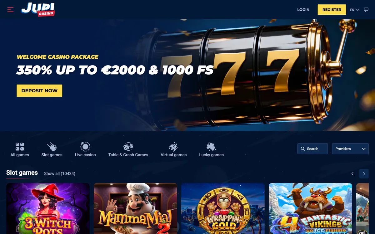 Jupi Casino — Home page, captured from Spain