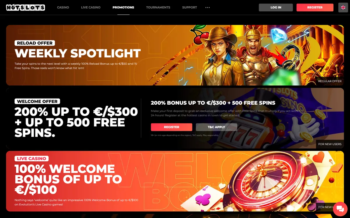 HotSlots Casino — Promotions, captured from Slovenia