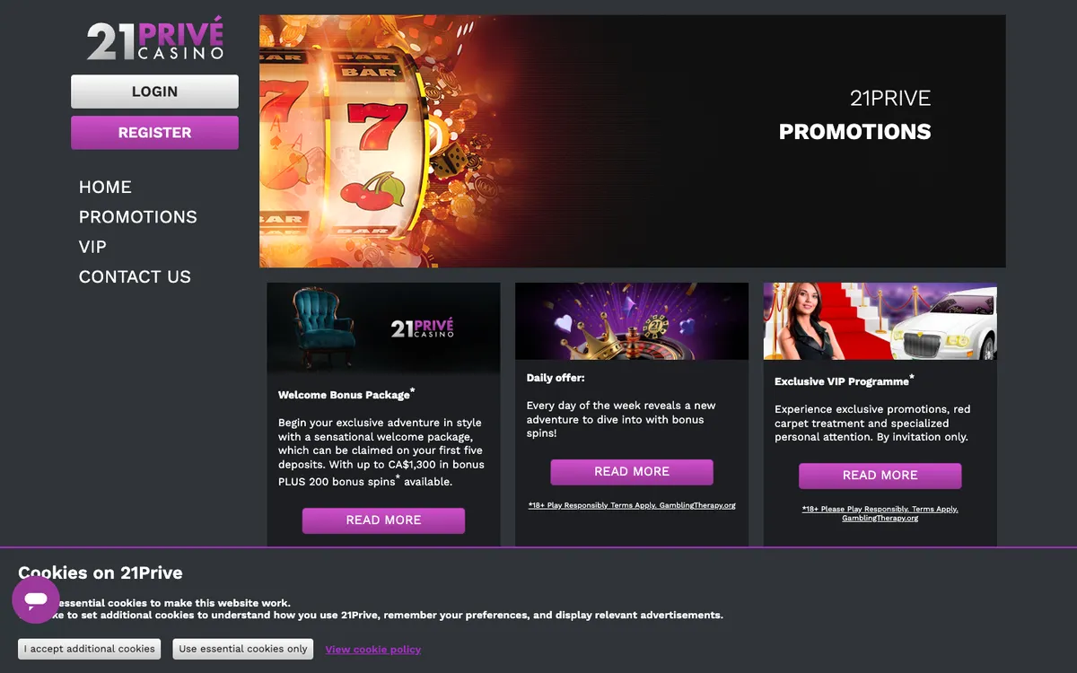 21 Prive Casino — «Акции», снято из страны Канада