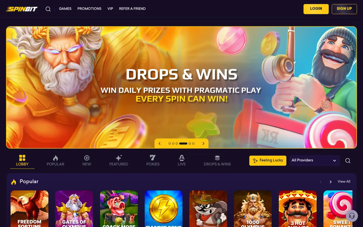SpinBit Casino — Home page, captured from Canada