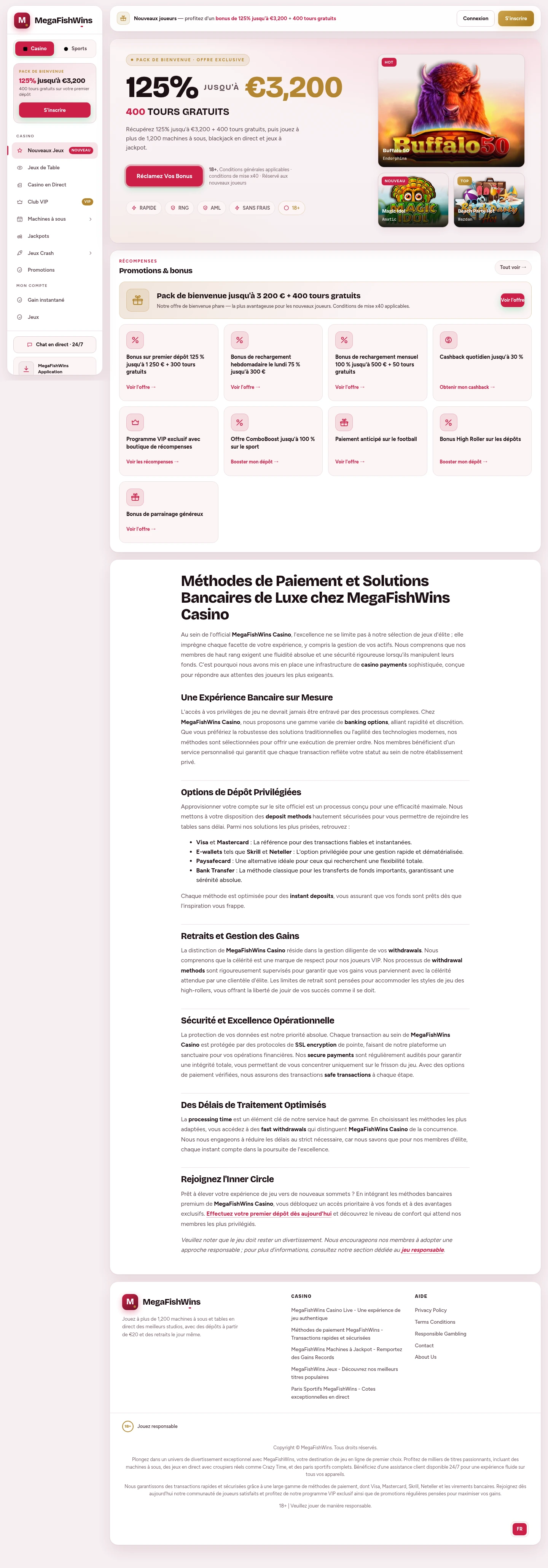 MegaFishWins Casino — Payments, captured from Portugal