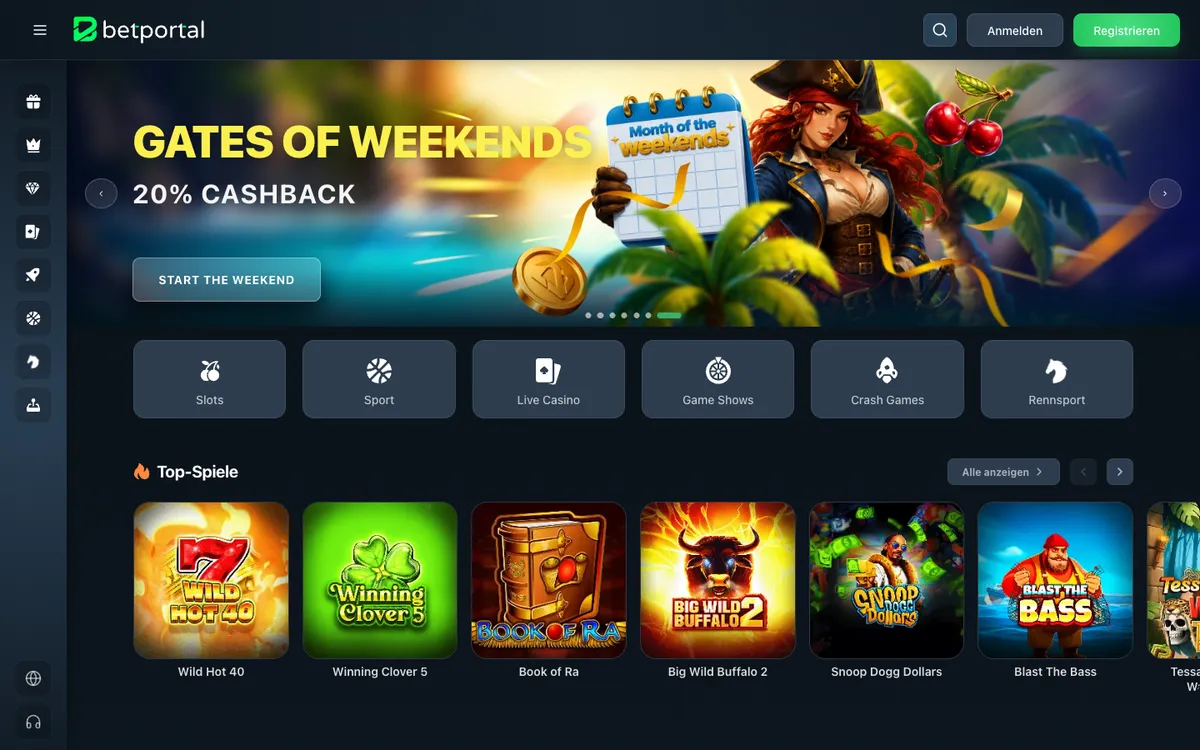 BetPortal Casino — Home page, captured from Germany