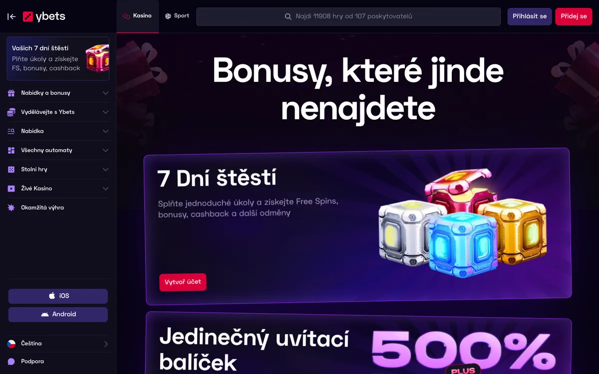 Ybets Casino — Promotions, captured from Czechia