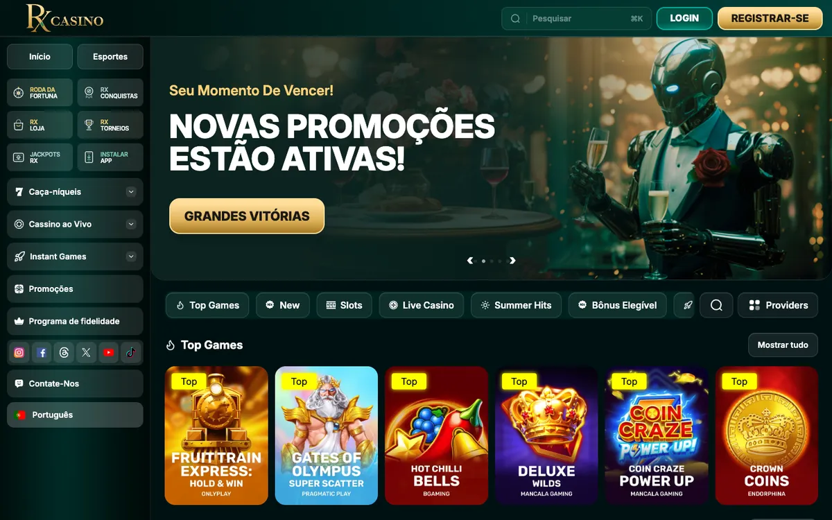 RX Casino — Home page, captured from Brazil