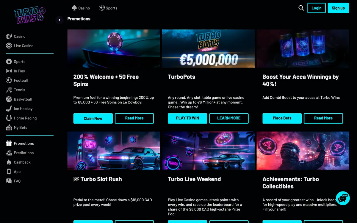 Turbo Wins Casino — Promotions, captured from Canada