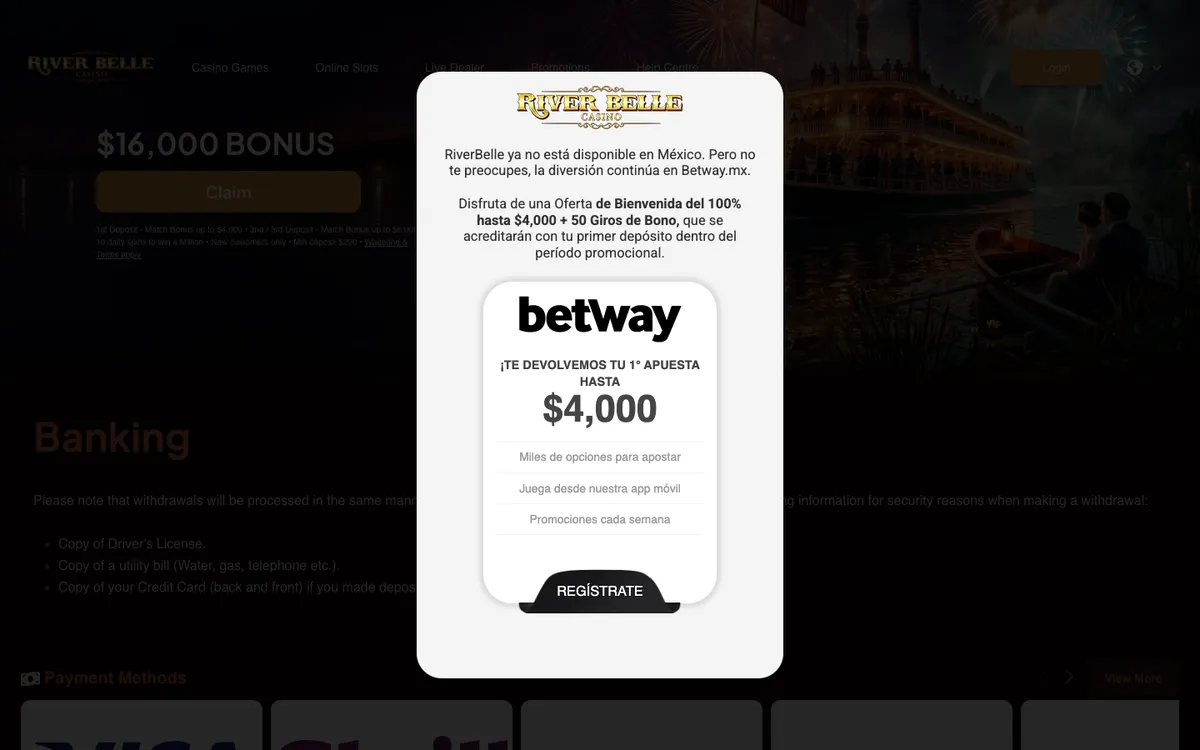 River Belle Casino — Payments, captured from Mexico