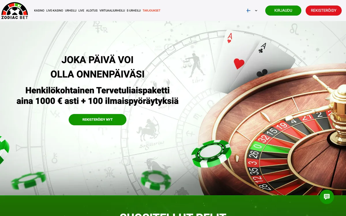 ZodiacBet Casino — Home page, captured from Finland