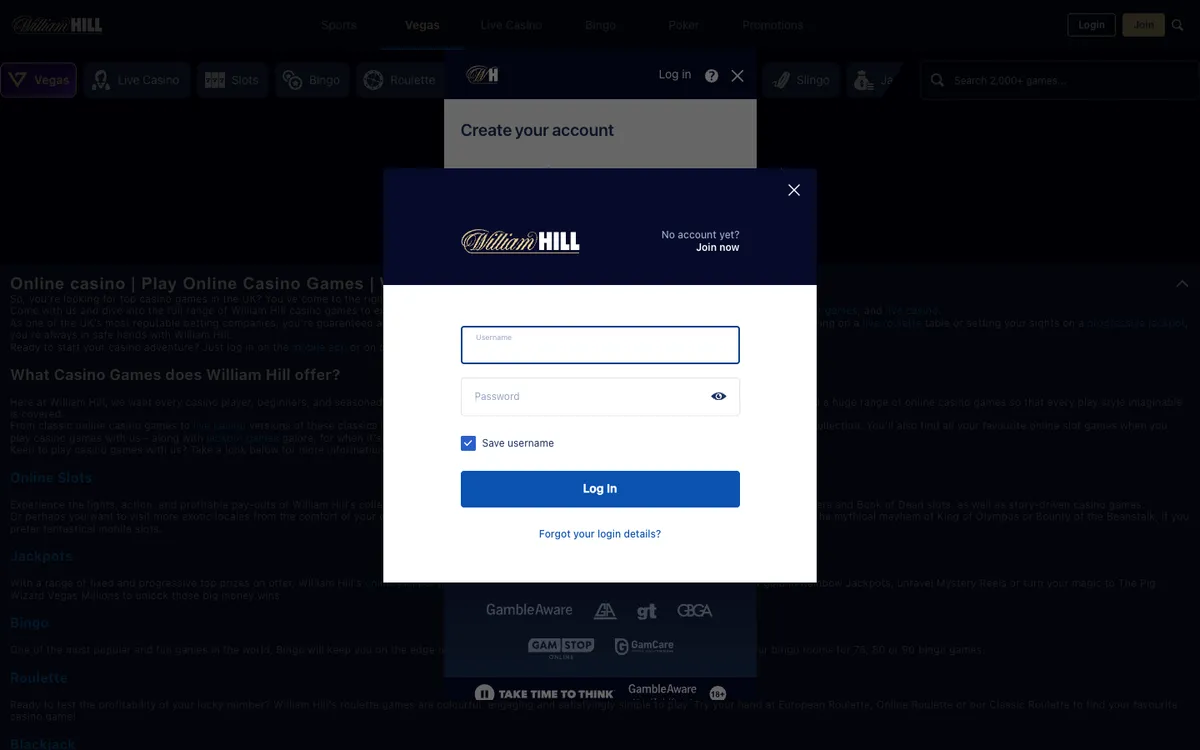 William Hill Casino — Sign-up, captured from Singapore