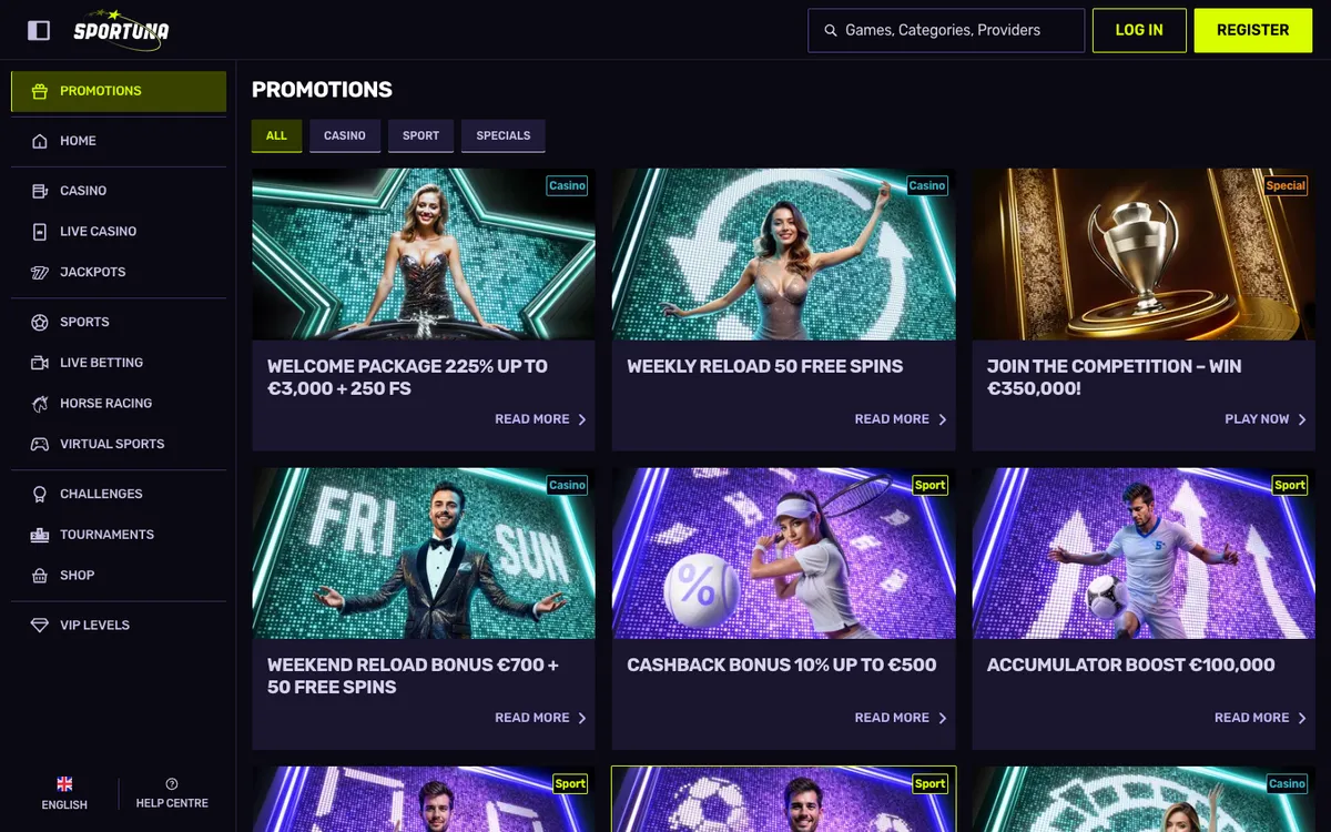 Sportuna Casino — Promotions, captured from Japan