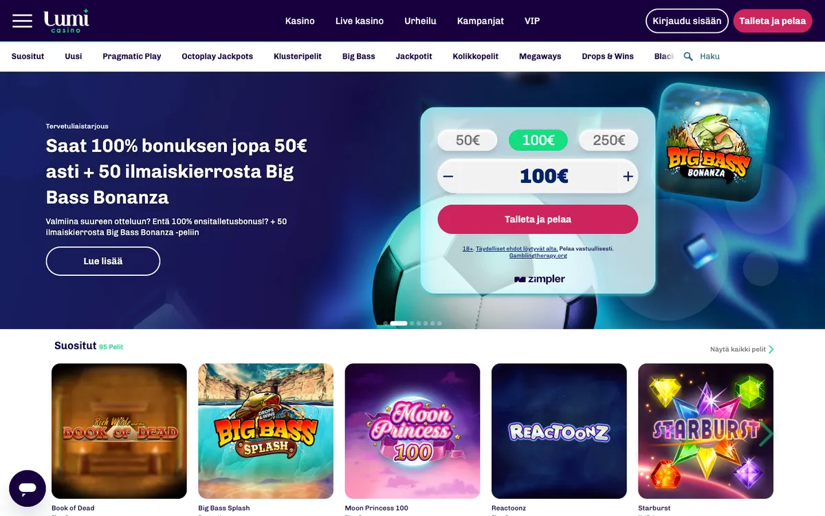 Lumi Casino — Home page, captured from Finland