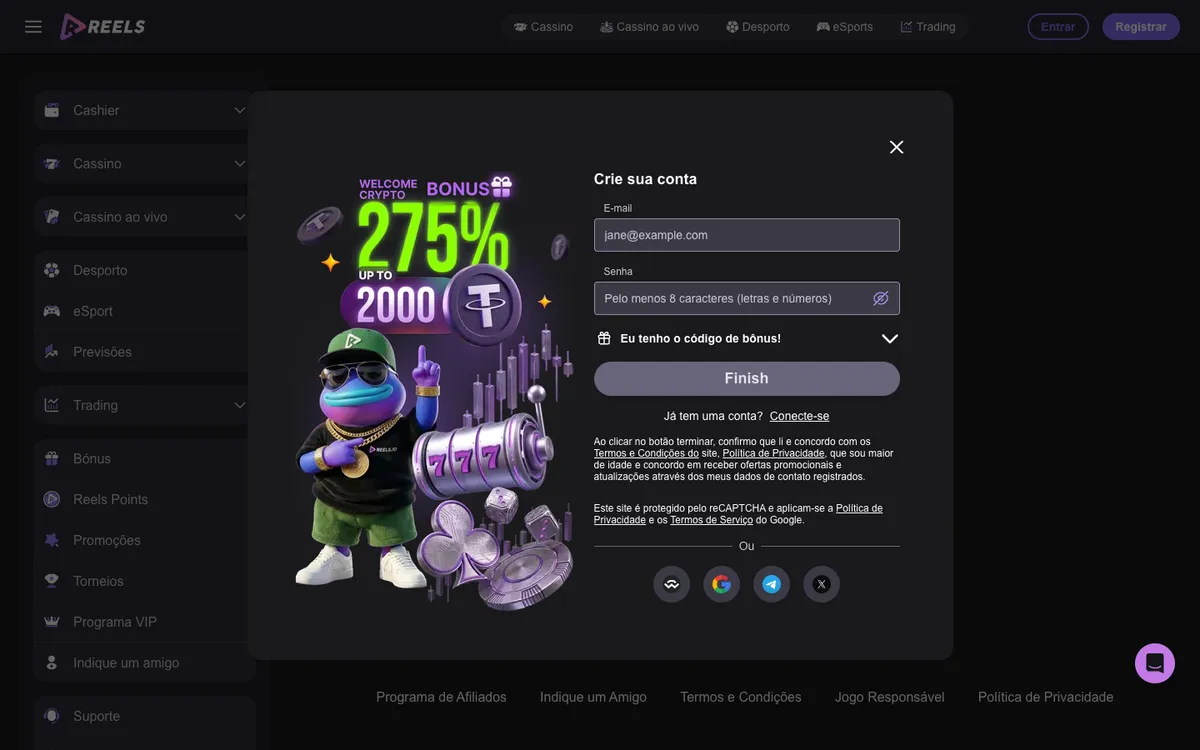 Reels Casino — Payments, captured from Brazil