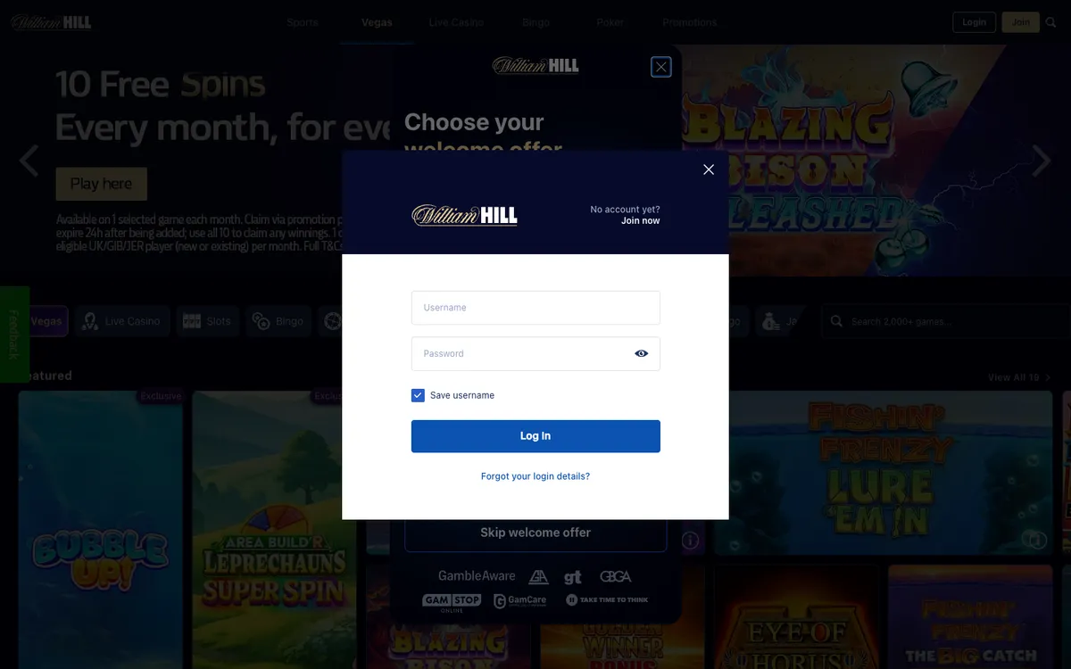 William Hill UK Casino — Sign-up, captured from United Kingdom