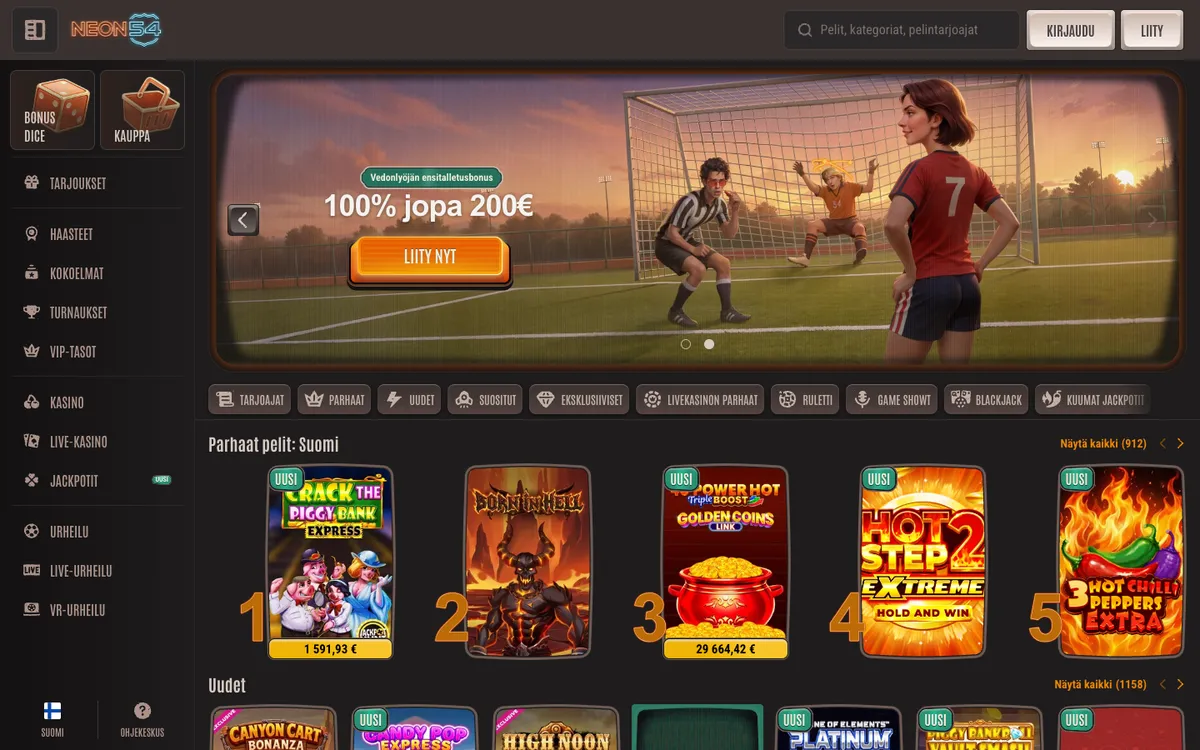 Neon54 Casino — «Главная», снято из страны Финляндия