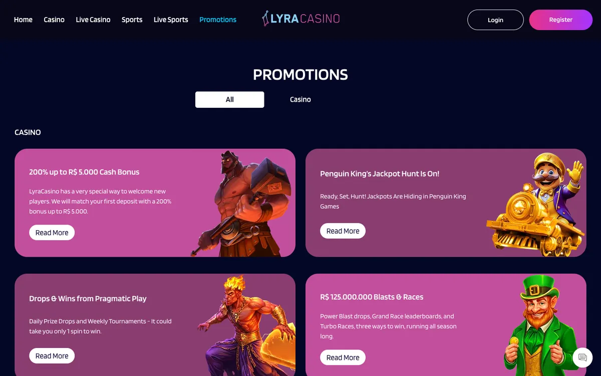LyraCasino — Promotions, captured from Belgium