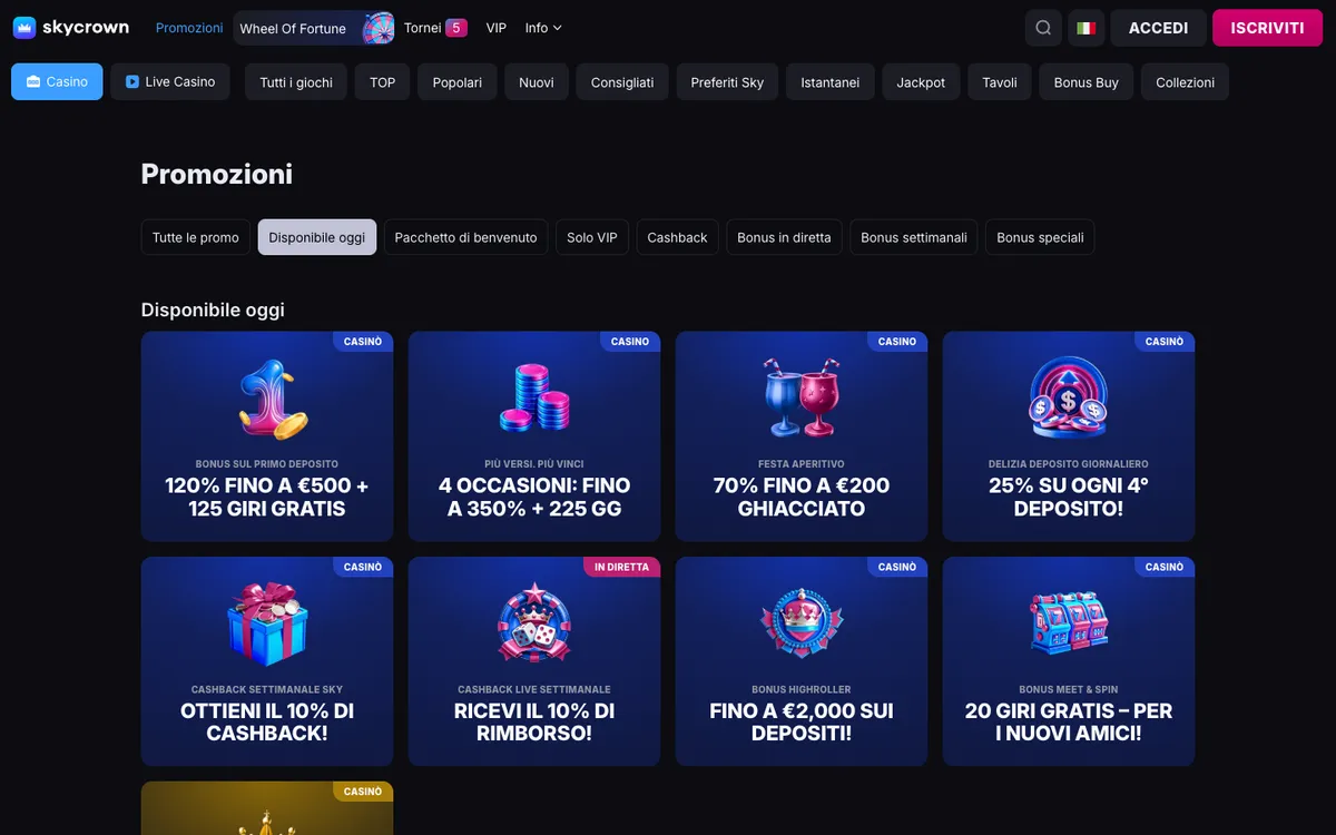 Skycrown Casino — Promotions, captured from Italy