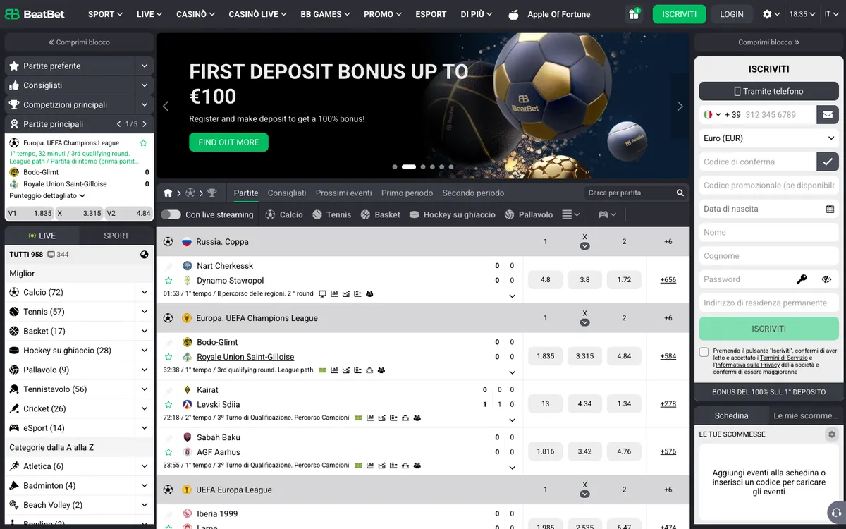 BeatBet Casino — Home page, captured from Italy