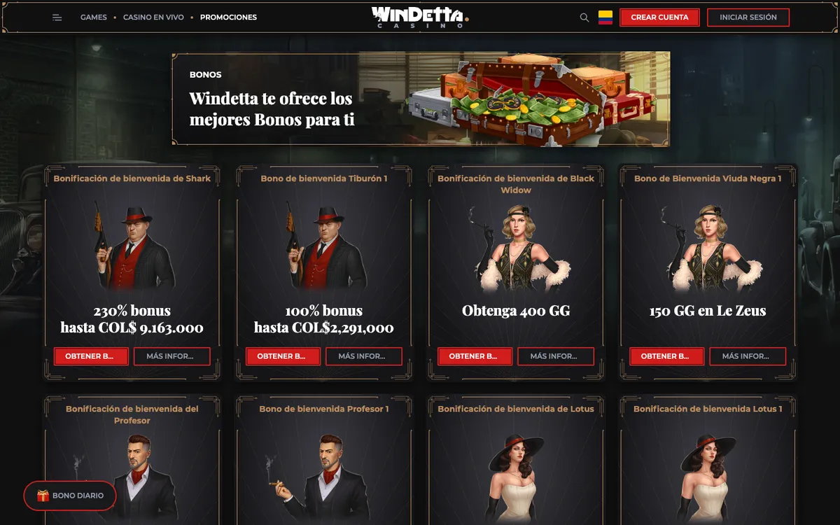 Windetta Casino — «Акции», снято из страны Колумбия