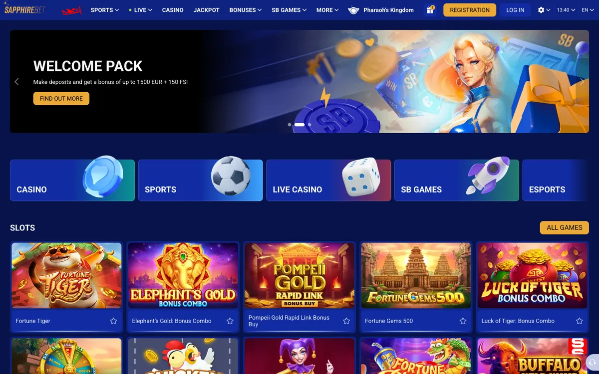SapphireBet Casino — «Главная», снято из страны ОАЭ