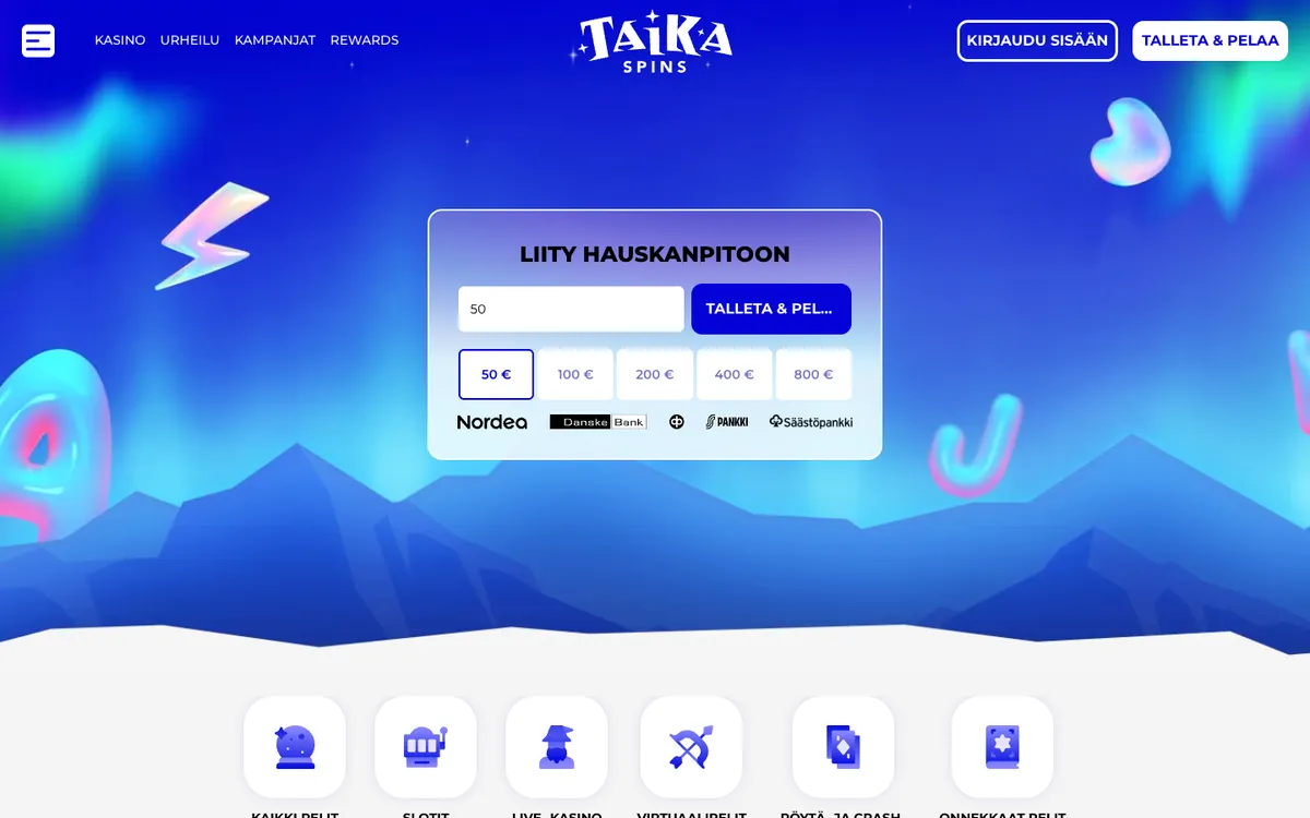 Taikaspins Casino — «Главная», снято из страны Финляндия