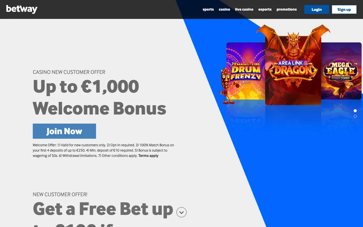 Betway Casino — Home page, captured from Norway