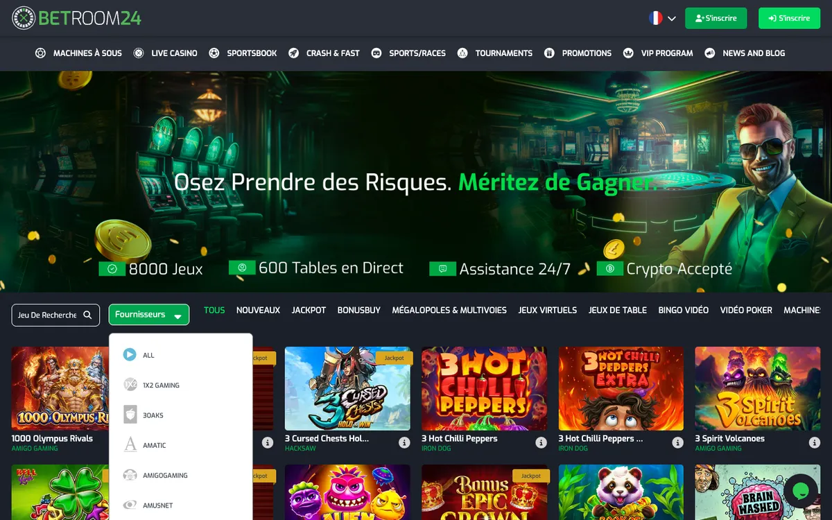 Betroom24 Casino — Home page, captured from France