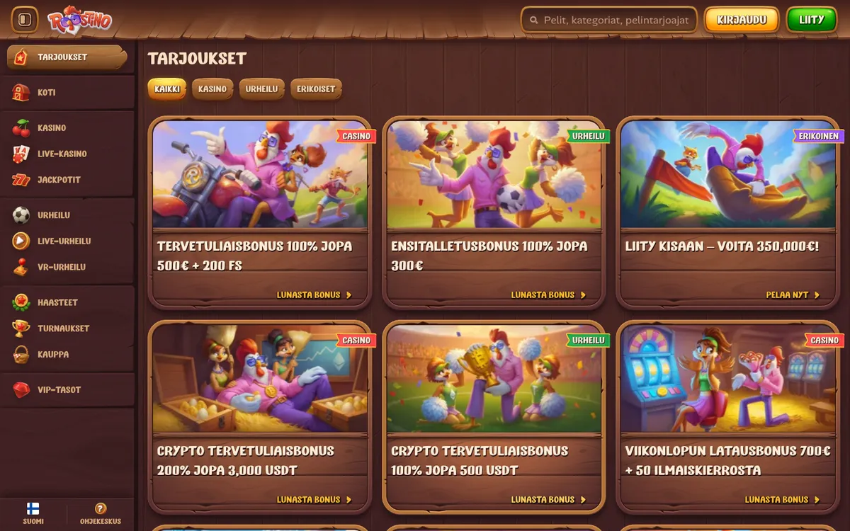 Roostino Casino — «Акции», снято из страны Финляндия