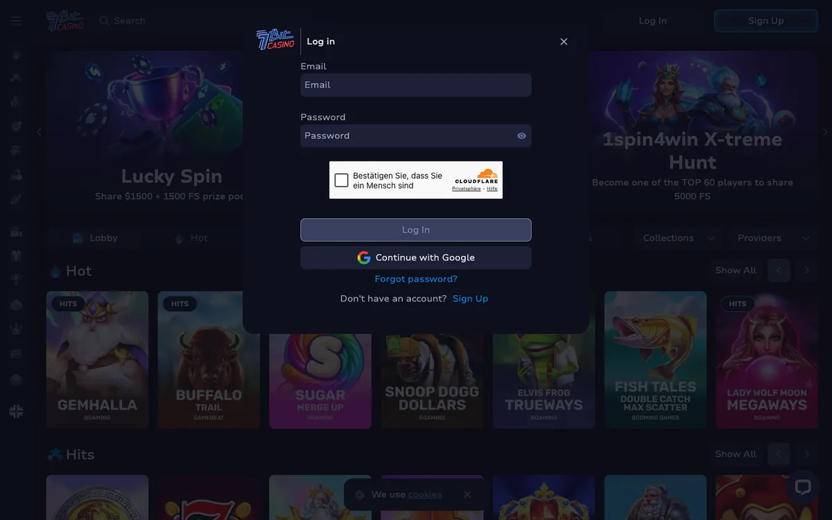 7BitCasino — «Регистрация», снято из страны Германия