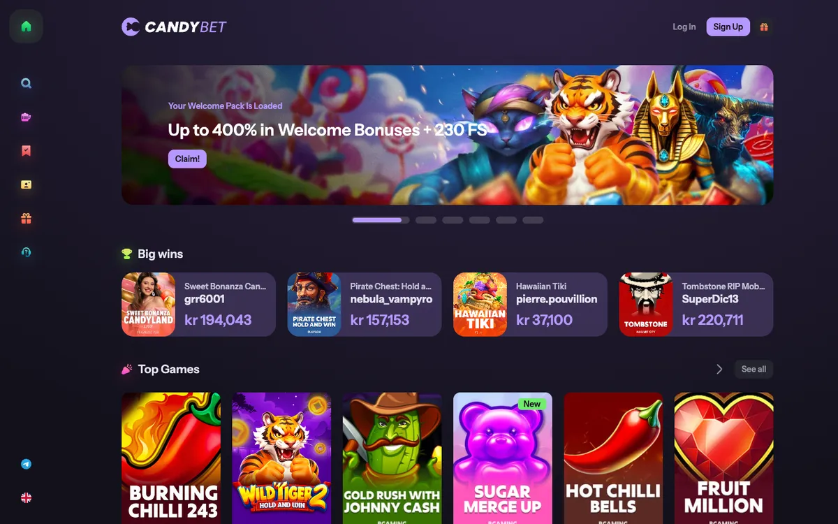 CandyBet Casino — «Главная», снято из страны Швеция