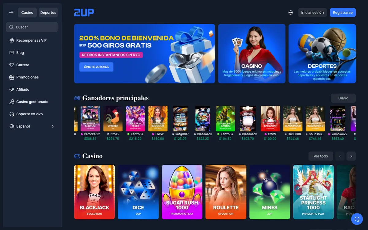 2UP Casino — Home page, captured from Mexico