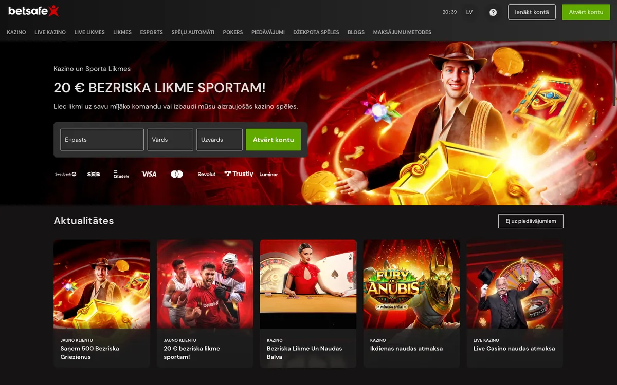 Betsafe Casino — Home page, captured from Latvia