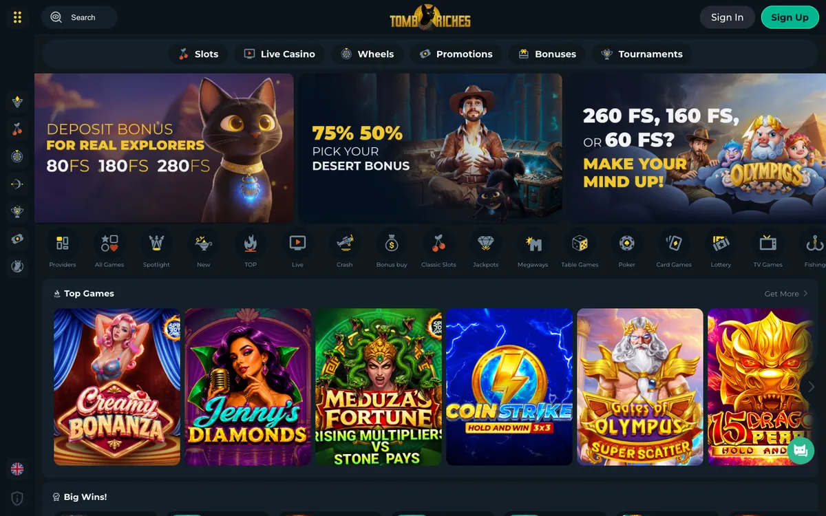 Tomb Riches Casino — Home page, captured from Australia