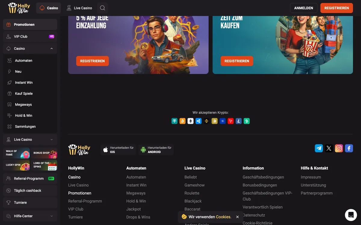 HollyWin Casino — «Акции», снято из страны Австрия