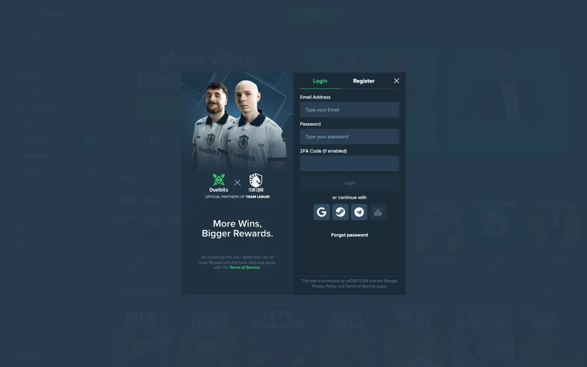 Duelbits Casino — «Регистрация», снято из страны Бразилия