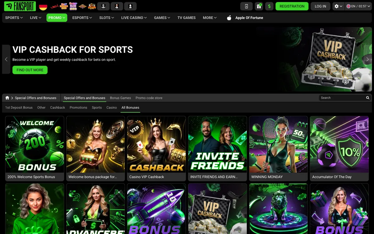 Fansport Casino — Promotions, captured from Germany