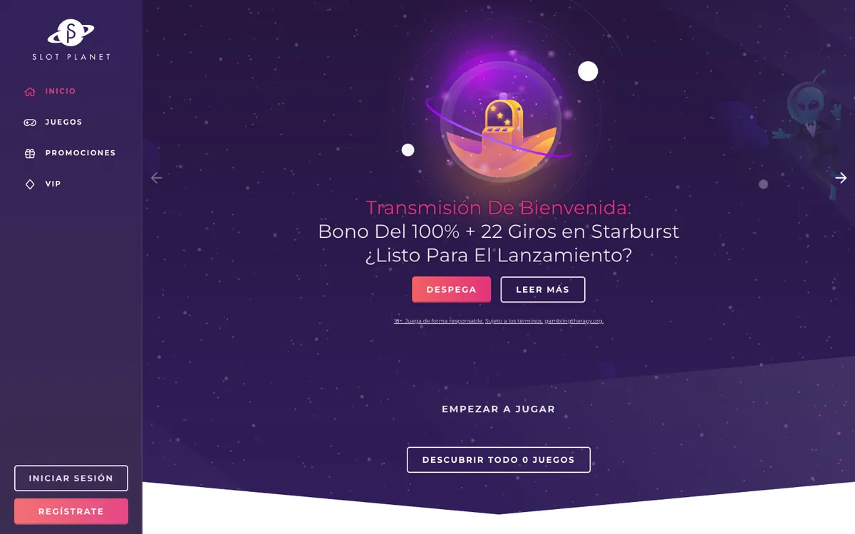 Slot Planet Casino — Home page, captured from Chile