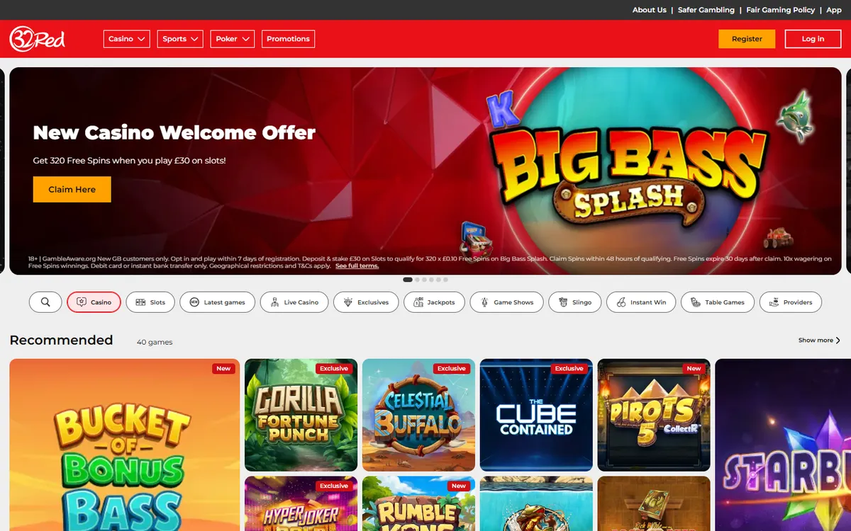 32Red Casino — Home page, captured from Canada
