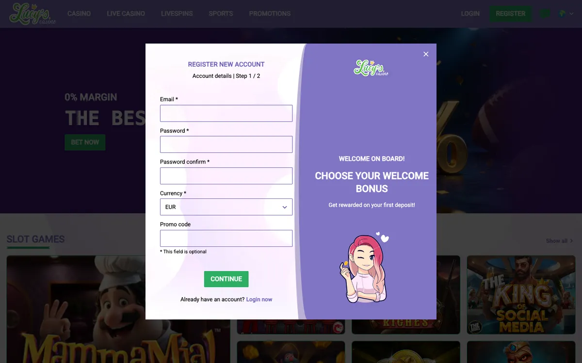 Lucy's Casino — Sign-up, captured from United Kingdom
