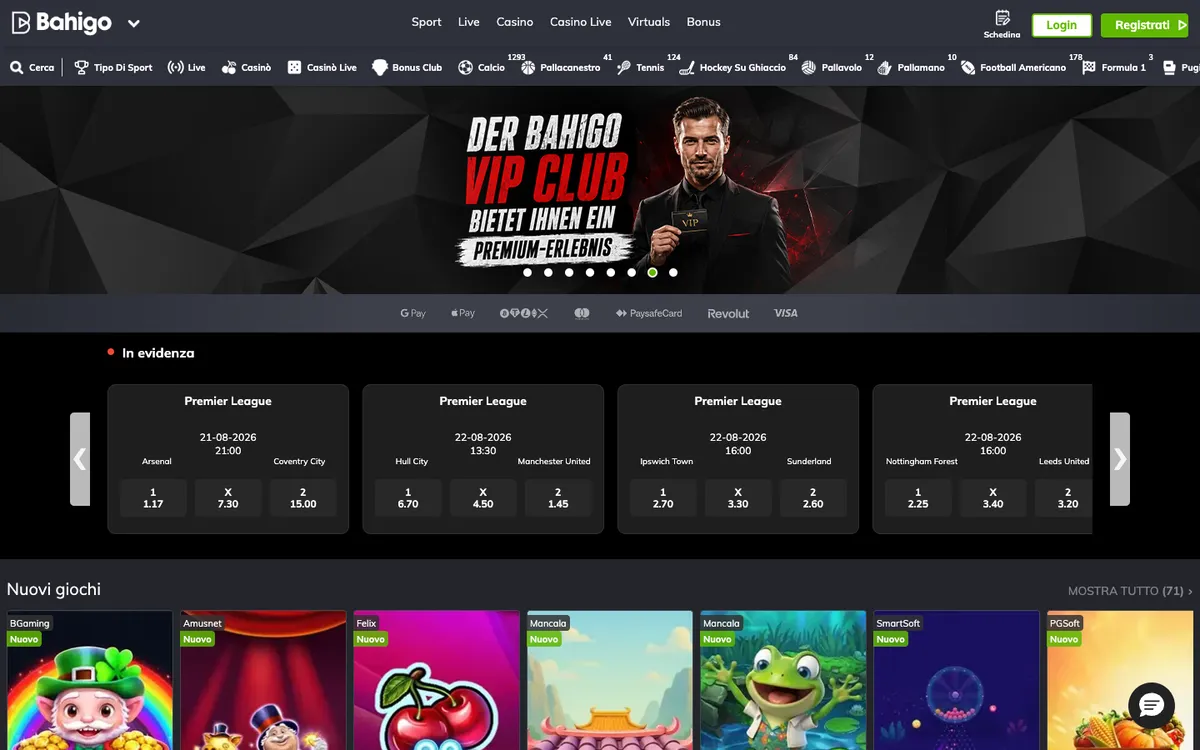 Bahigo Casino — Home page, captured from Italy