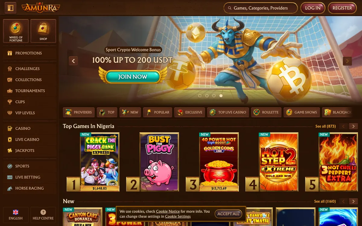 AmunRa Casino — Home page, captured from Nigeria