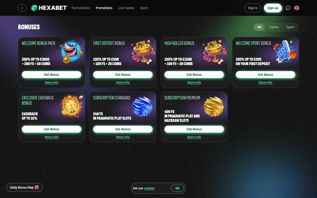 Hexabet Casino — Promotions, captured from Norway