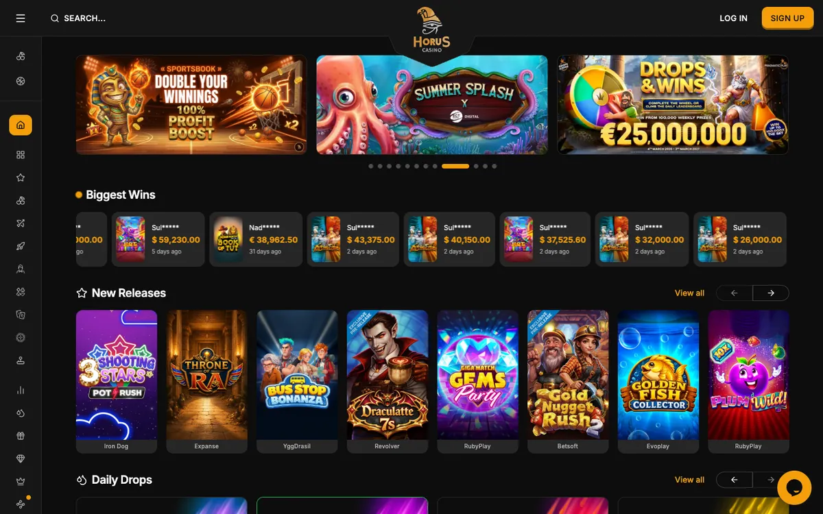 Horus Casino — «Главная», снято из страны Канада