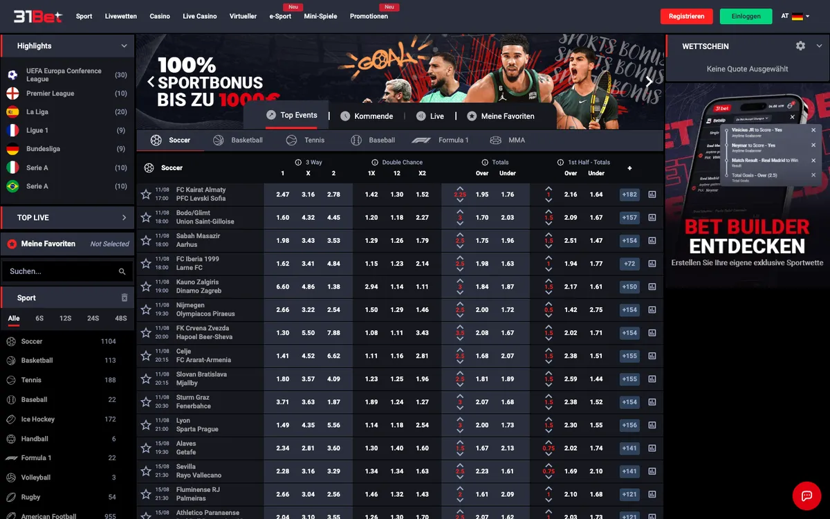 31Bet.com Casino — Payments, captured from Austria