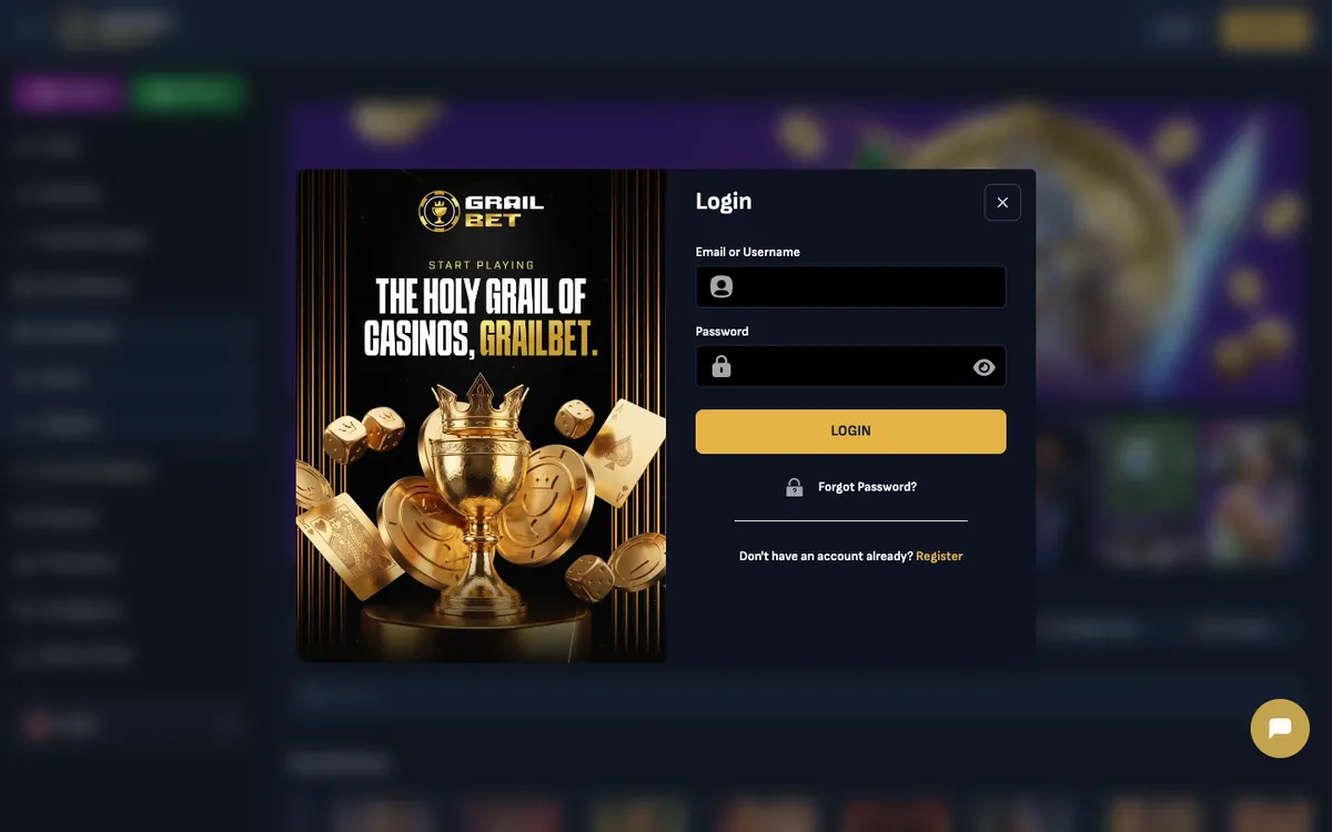 Grailbet Casino — Sign-up, captured from Brazil