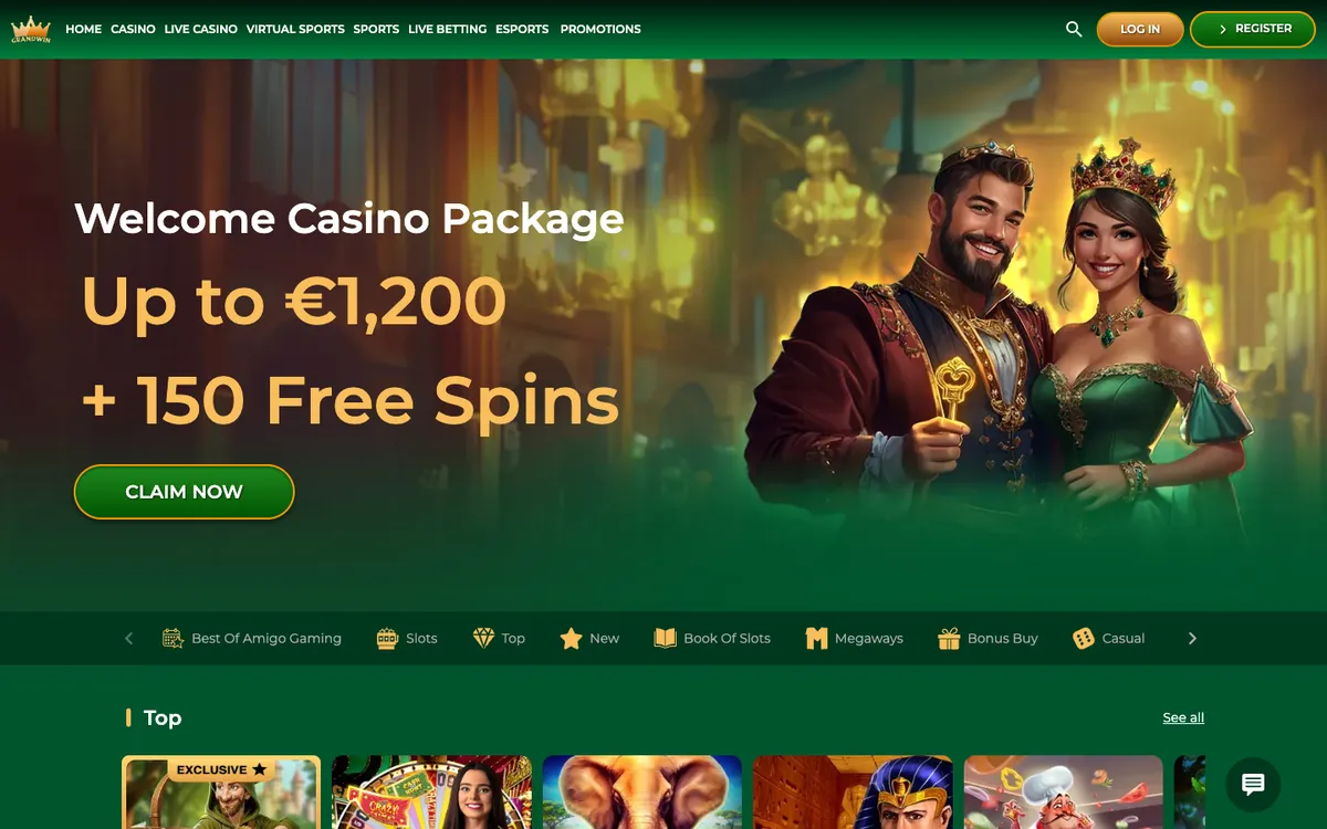 Grandwin Casino — Home page, captured from United Arab Emirates