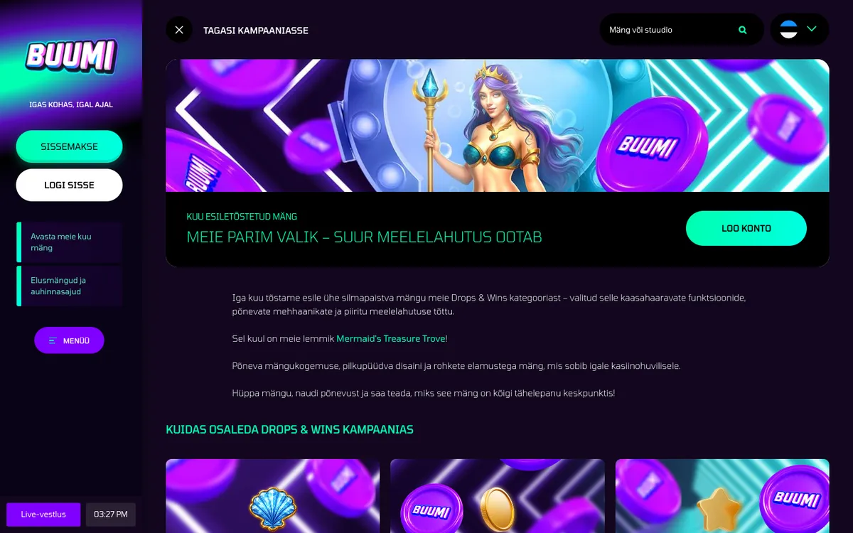 Buumi Casino — Promotions, captured from Estonia