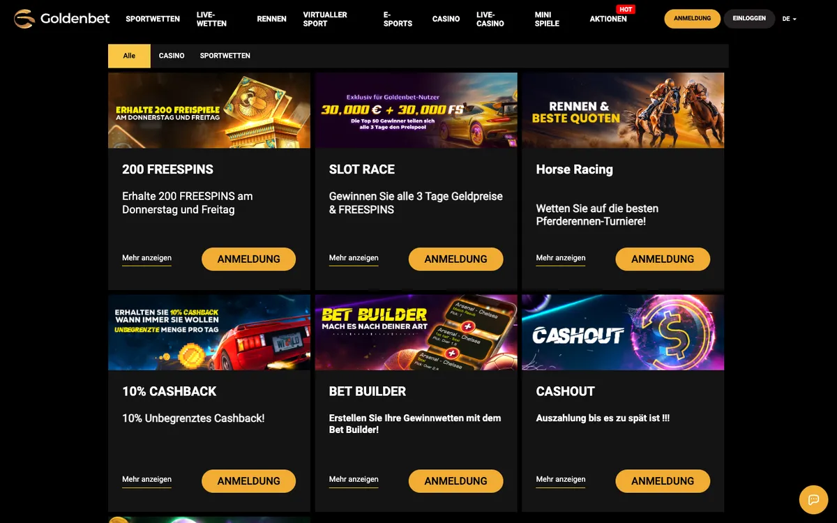 Goldenbet Casino — Promotions, captured from Germany